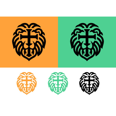 Lion head cross logo design black orange elements cover image.