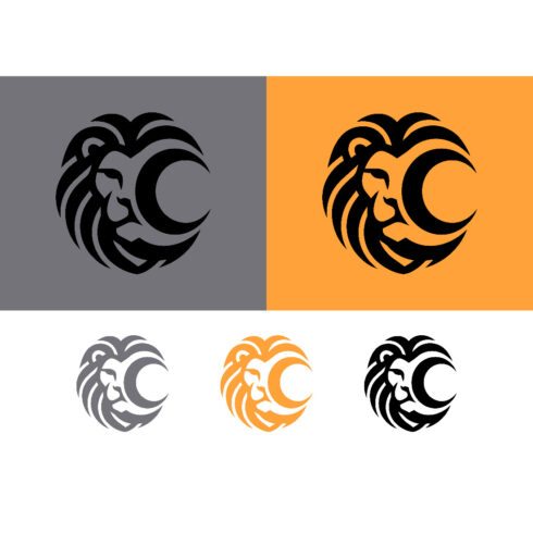 Lion head crescent logo design black gray elements cover image.