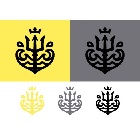 Trident crown logo design yellow gray elements cover image.
