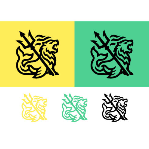 Lion with trident logo design powerful symbol graphic cover image.