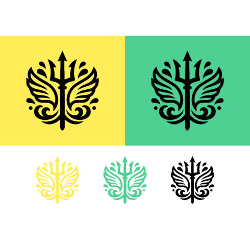 Winged trident logo design abstract graphic symbol cover image.