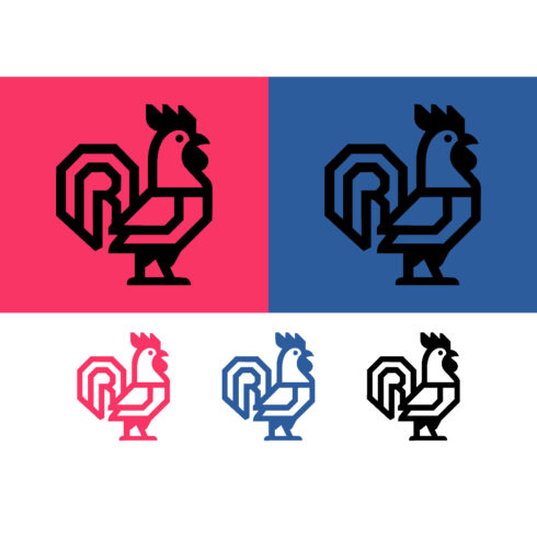 Rooster logo with crown and geometric shapes cover image.