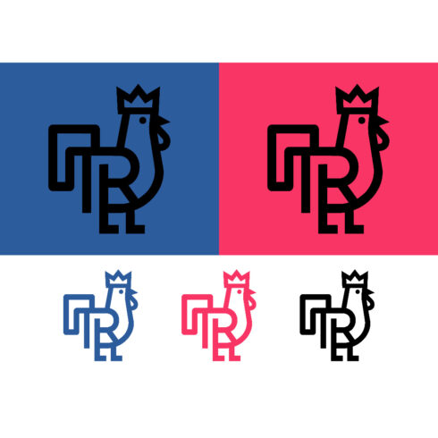 Crown rooster T R initials logo design cover image.