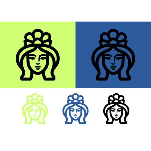 Woman face with crown logo design outline cover image.