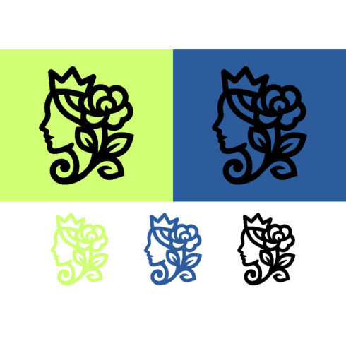 Queen profile with crown and rose for logo cover image.