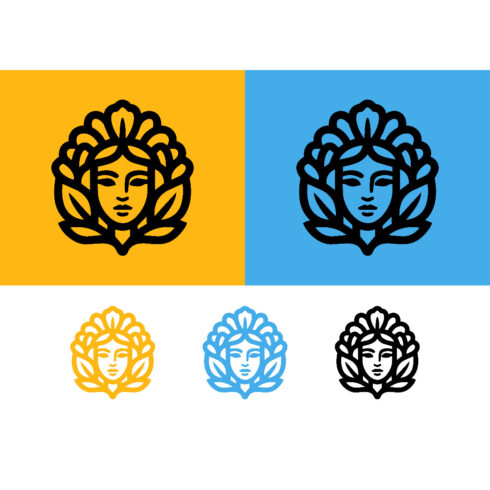 Goddess face with laurel wreath for logo cover image.