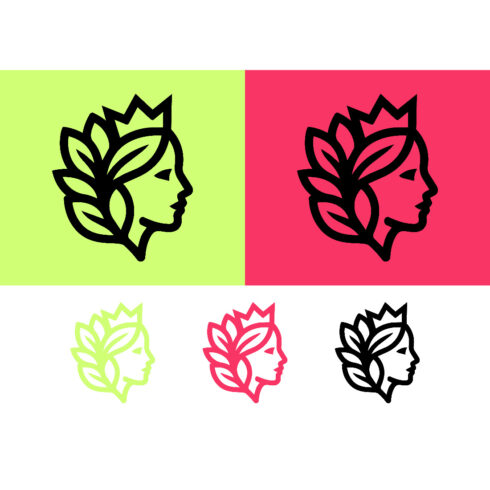 Queen profile with crown and leaves logo cover image.