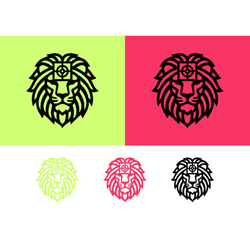 Lion profile logo design with target on pink cover image.