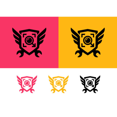 Winged shield with magnifier and wrench for search emblem cover image.