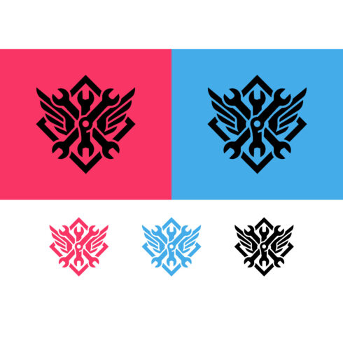 Crossed tools emblem with wings for mechanic badge cover image.