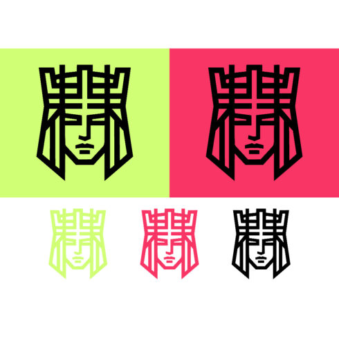 Modern queen face icon on green and pink background cover image.