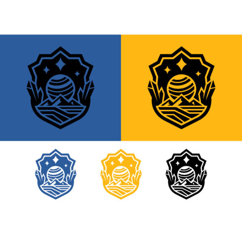 Planet and shield emblem logo design cover image.