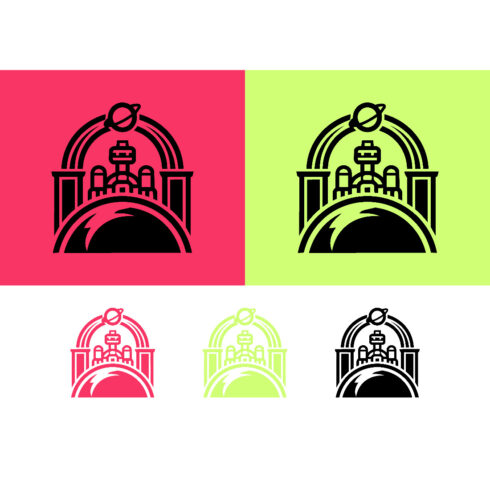 Space station logo and graphics on pop art background cover image.