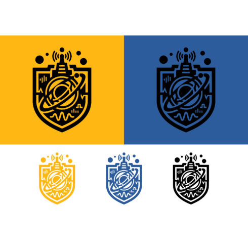 Shield emblem with orbiting planet and tower cover image.