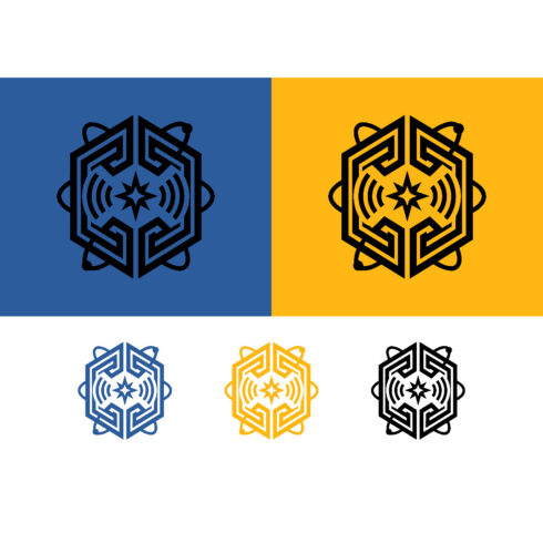 Hexagonal geometric emblem with star and waves cover image.