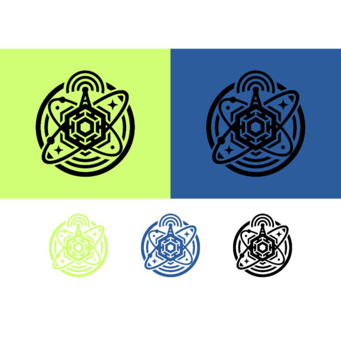 Circular emblem with atom and geometric core cover image.