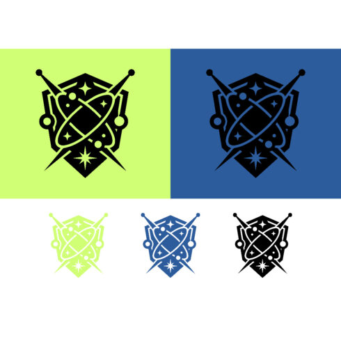 Cosmic shield logo design with planets and arrows cover image.