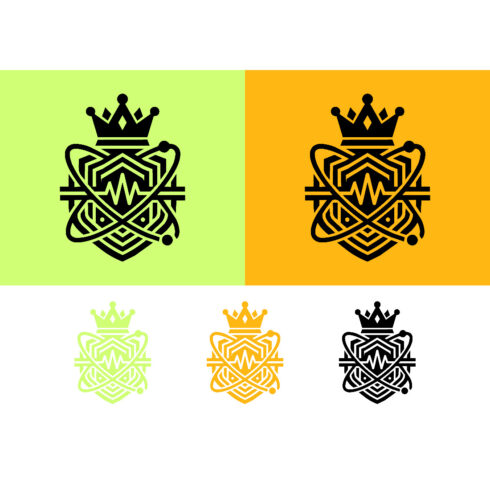 Royal science logo design with crown and heartbeat cover image.