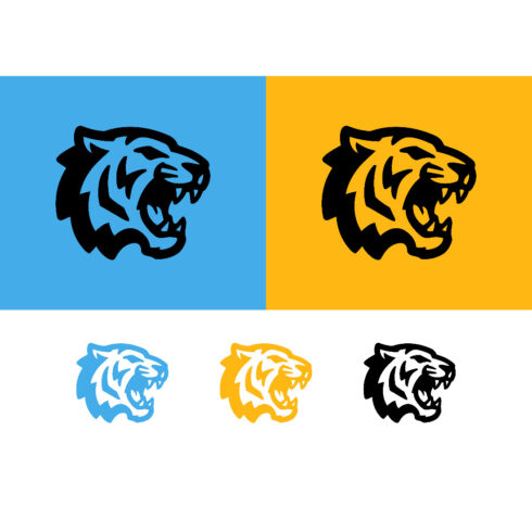 Fierce tiger head logo design, roaring profile cover image.