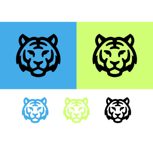 Tiger head graphic designs on colorful backgrounds cover image.
