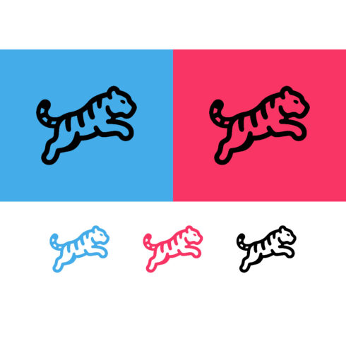 Jumping tiger graphic designs on colorful backgrounds cover image.