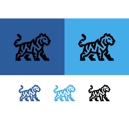Abstract geometric tiger designs on blue backgrounds cover image.