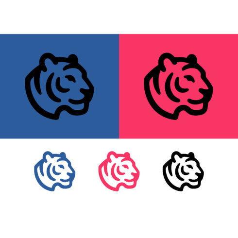 Tiger head profile graphic designs on colorful backgrounds cover image.