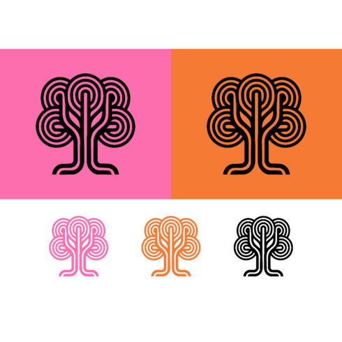 Stylized tree logo design on pink background cover image.