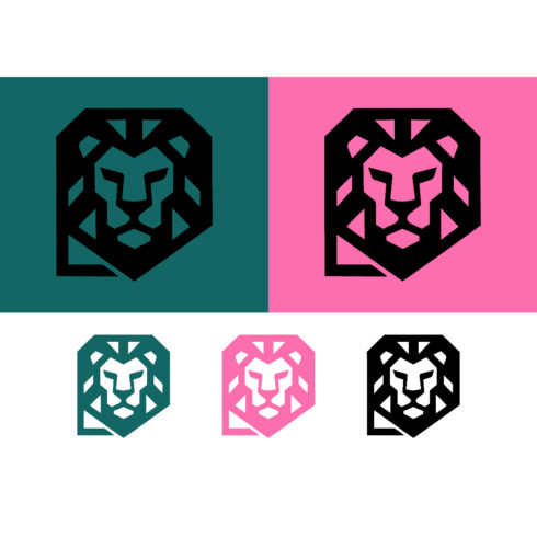 Lion head logo design on pink background cover image.