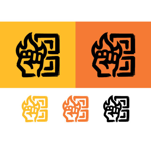 Fist raising fire logo design icon cover image.