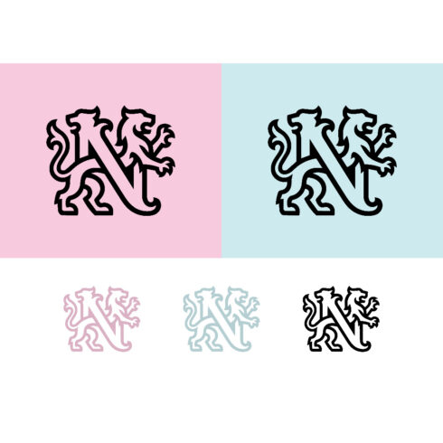 Letter N entwined with lions on pastel gradient backgrounds cover image.