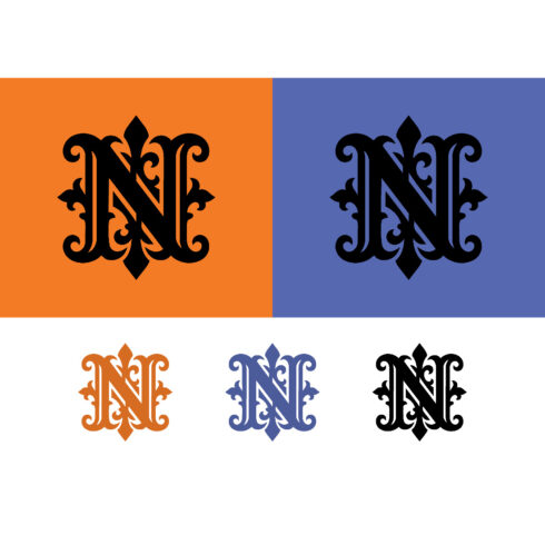 Ornate letter N emblem with decorative elements on orange background cover image.