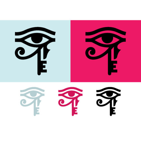 Eye key symbol design light blue background cover image.