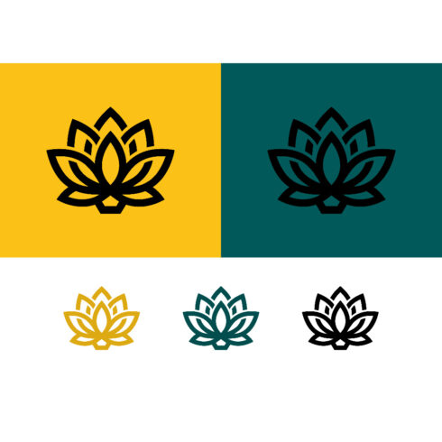 Lotus flower logo design yellow teal background cover image.