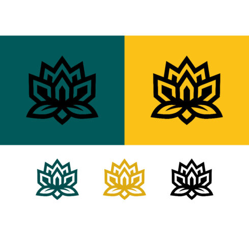 Lotus flower logo design teal yellow background cover image.