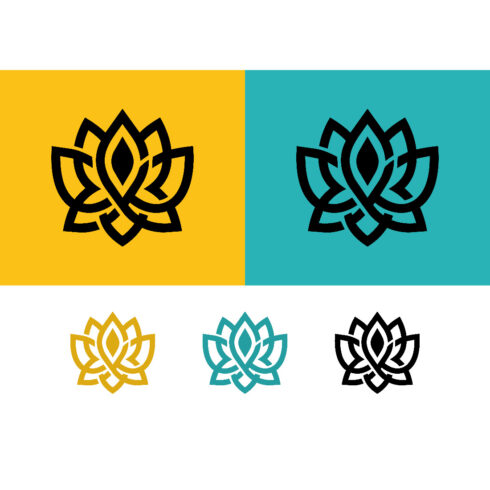 Lotus flower logo design teal yellow background cover image.