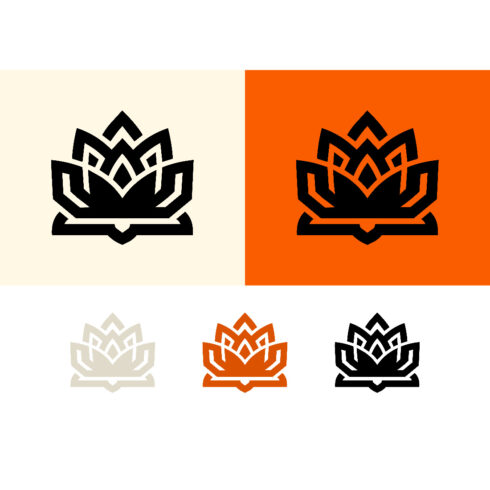 Geometric lotus logo design orange and beige cover image.
