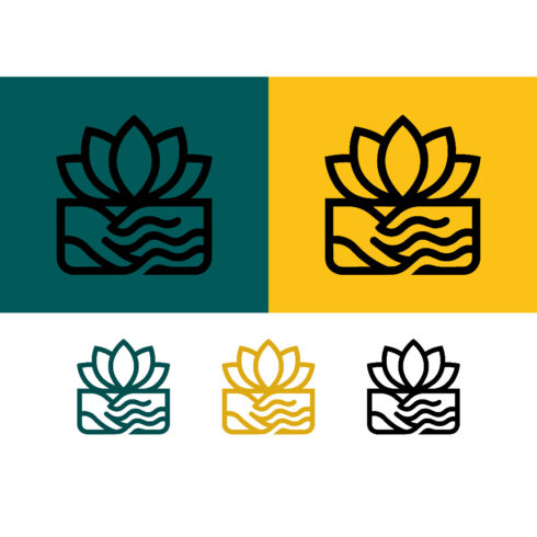 Lotus in water logo design teal and yellow cover image.