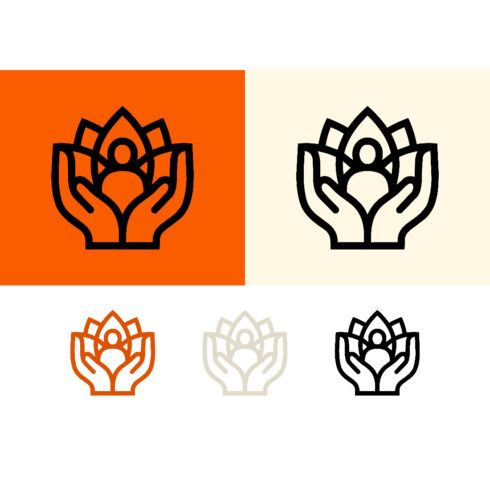 Hands holding lotus with person logo design cover image.
