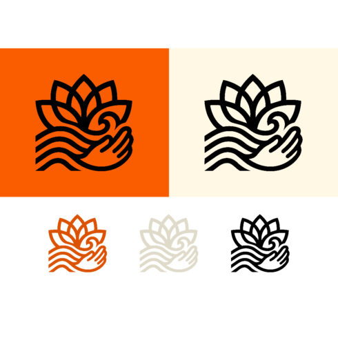 Lotus flower and water waves logo cover image.