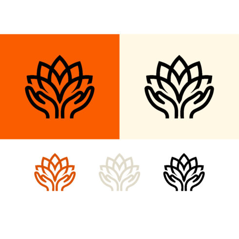 Lotus flower and hand logo design symbol cover image.