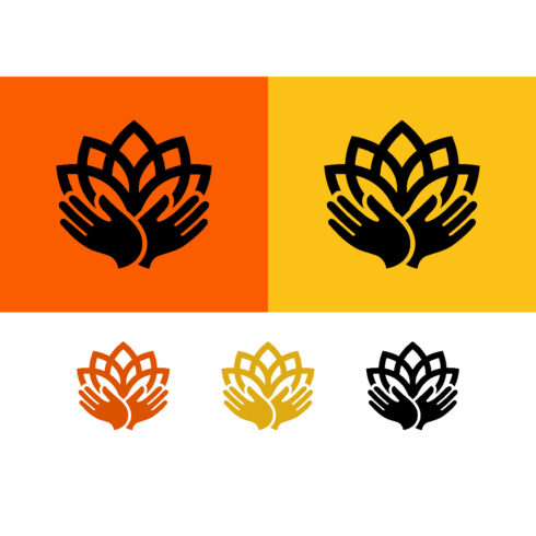 Lotus flower with hands logo, wellness symbol cover image.