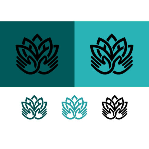 Lotus hands logo design teal green cover image.
