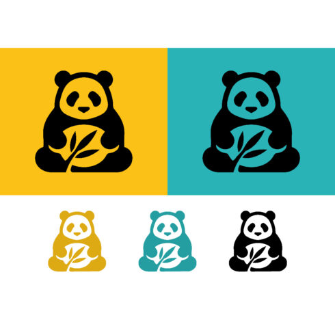Panda bear holding bamboo leaves icon cover image.