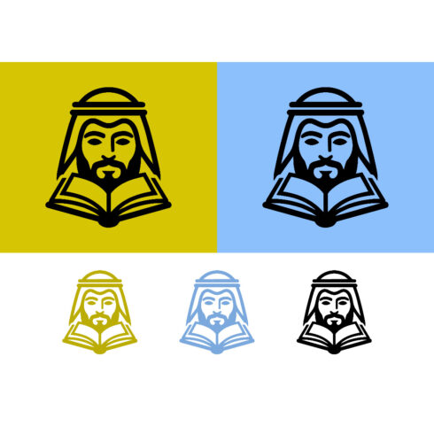Man with book logo design learning wisdom cover image.