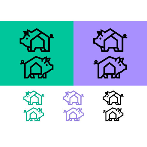 Pig house logo design on green cover image.
