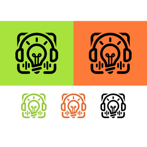 Headphones and light bulb logo on green cover image.