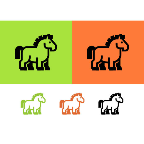 Simple horse icon on green and orange background cover image.