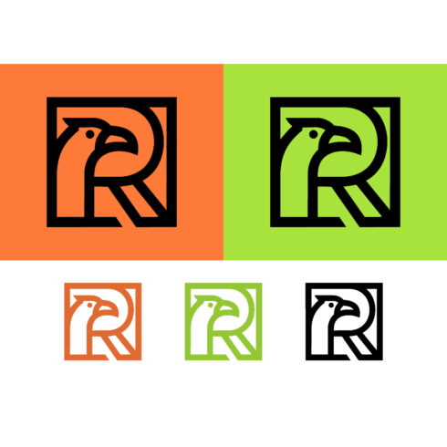 Eagle letter r logo orange green background cover image.