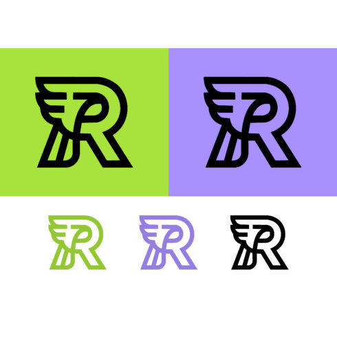 R letter logo with wings green purple cover image.